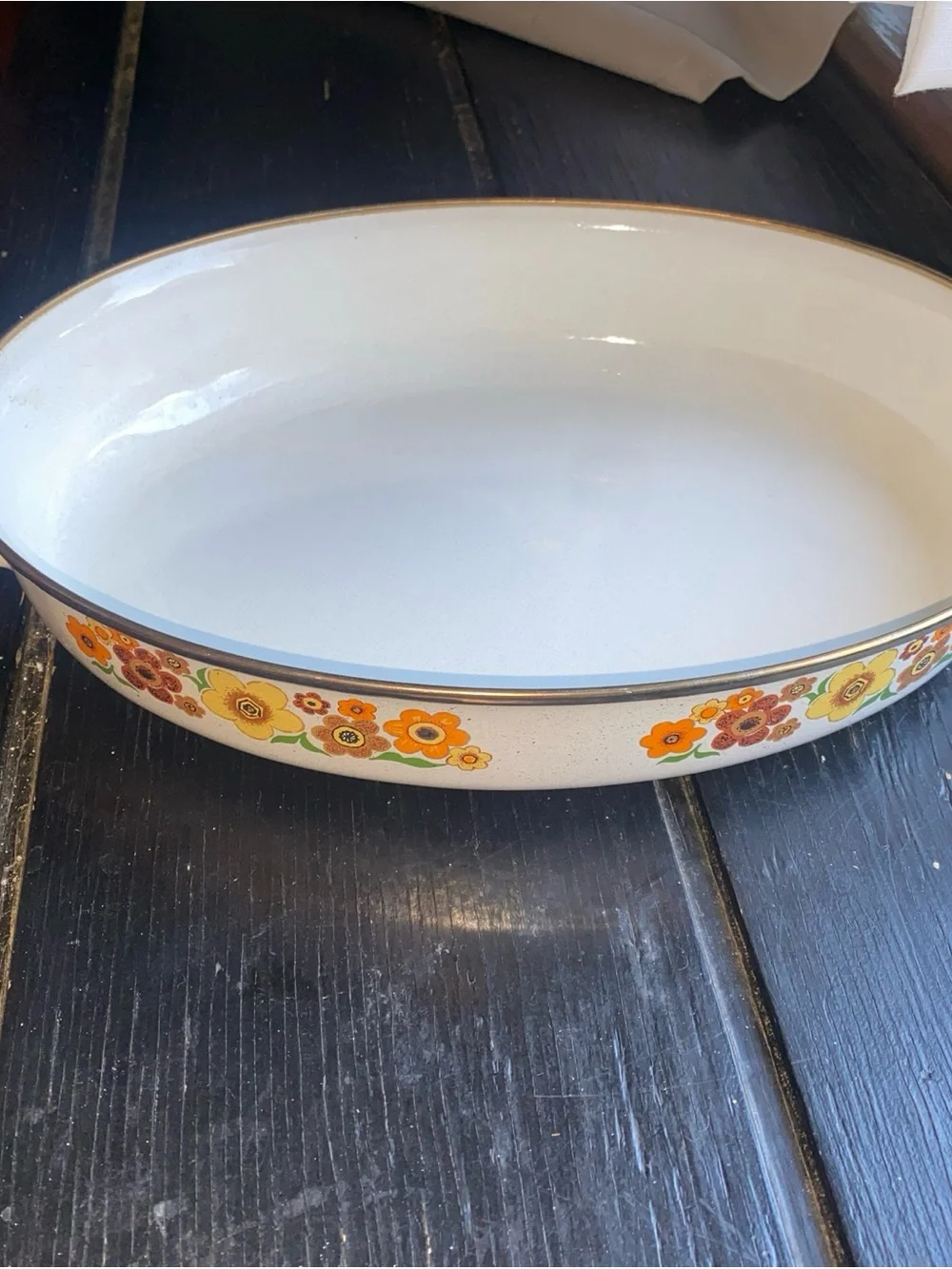 Vintage Floral Ceramic Serving Bowl - White with Orange & Yellow Flowers